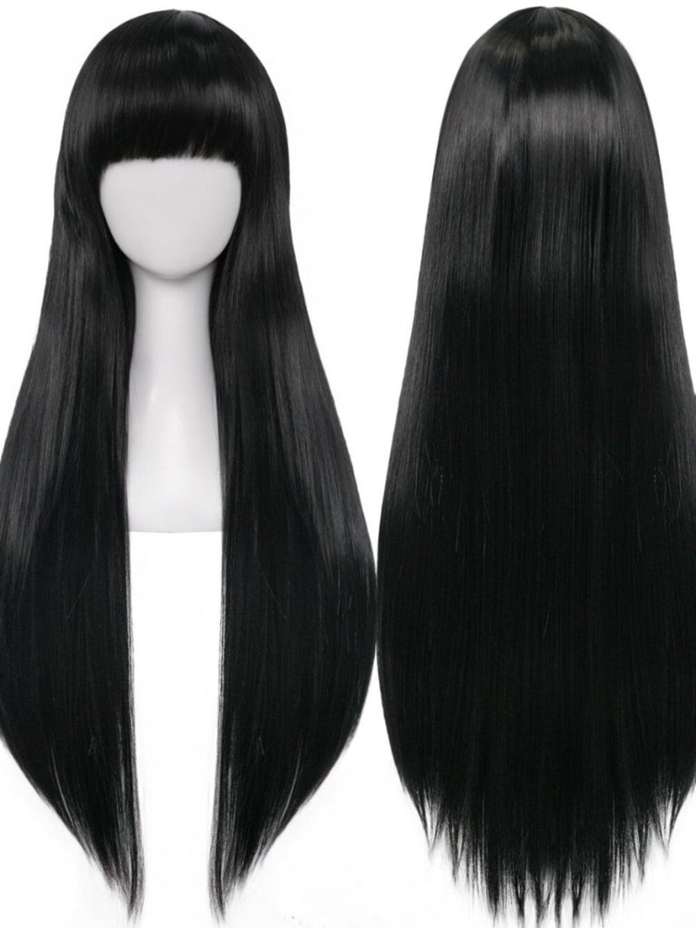 32In/80cm Long Straight Black Wig with Bangs Black Cosplay Wig